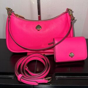 Kate Spade Kayla Small Convertible Shoulder Bag & L-Zip Wallet NWOT Wild Pink